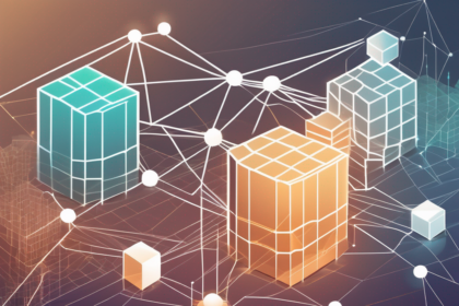 A complex network of interconnected blocks representing blockchain