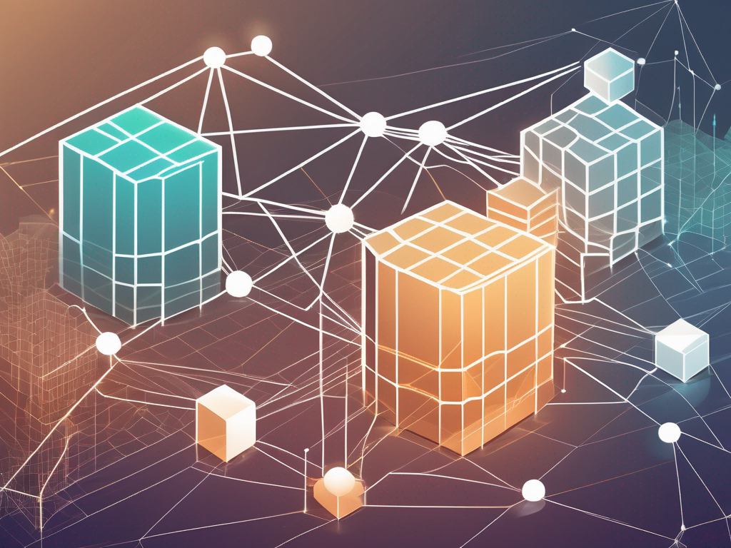 A complex network of interconnected blocks representing blockchain