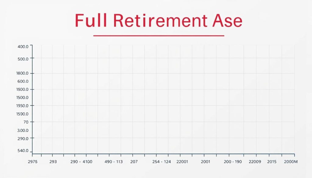 A detailed, data-driven infographic depicting the full retirement age chart. The foreground showcases a clean, minimalist grid layout with age ranges on the x-axis and corresponding full retirement ages on the y-axis. The middle ground features subtle gridlines and numerical markers to enhance clarity. The background has a soft, muted color palette with a faint pattern or texture to provide visual interest without distracting from the core information. Lighting is bright and uniform, creating a professional, authoritative atmosphere. The overall composition strikes a balance between simplicity and comprehensiveness, allowing the viewer to quickly grasp the key details regarding full retirement age and its impact on Social Security benefits.